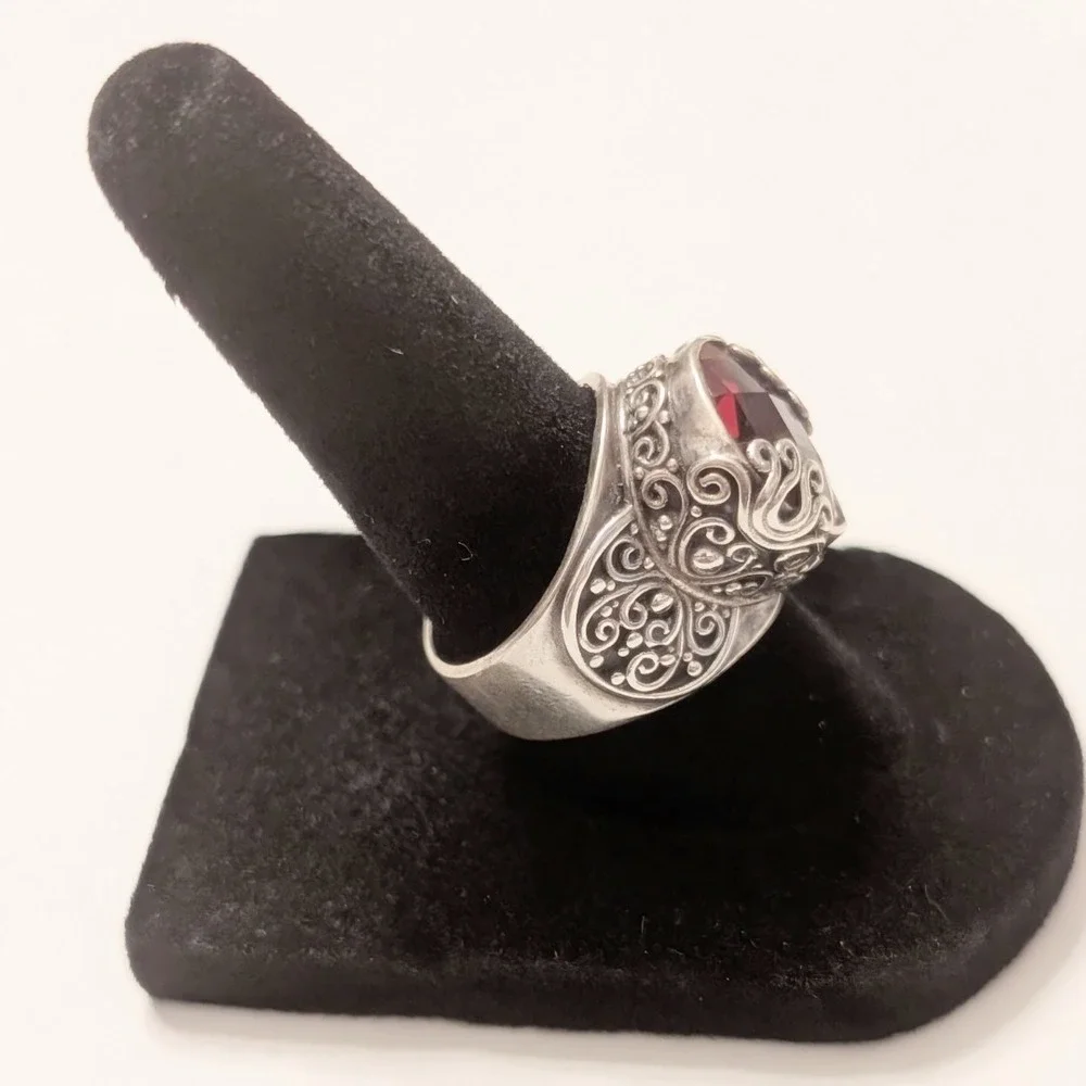Sarda‎ Bali Sterling Silver 925 Pear Shaped Pink Purple Quartz Filigree Ring 7